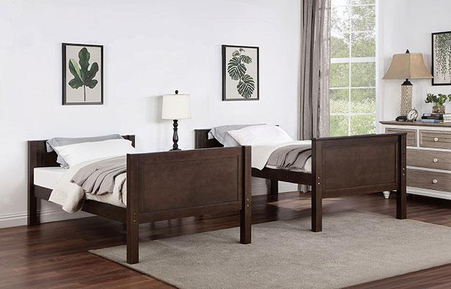 STAMOS Full/Full, Twin/Full, & Twin/twin Bunk Bed, Walnut - Inland Furniture (San Bernardino, CA)