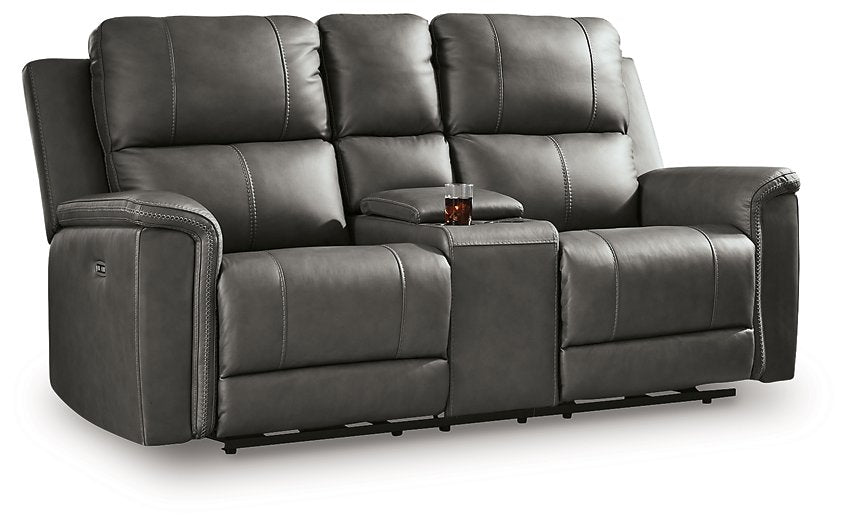 Bleckley Power Reclining Loveseat with Console - Inland Furniture (San Bernardino, CA)
