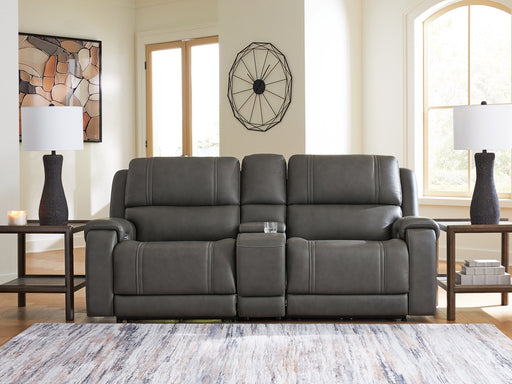 5Z - Pittson Power Reclining Sectional Loveseat with Console - Inland Furniture (San Bernardino, CA)