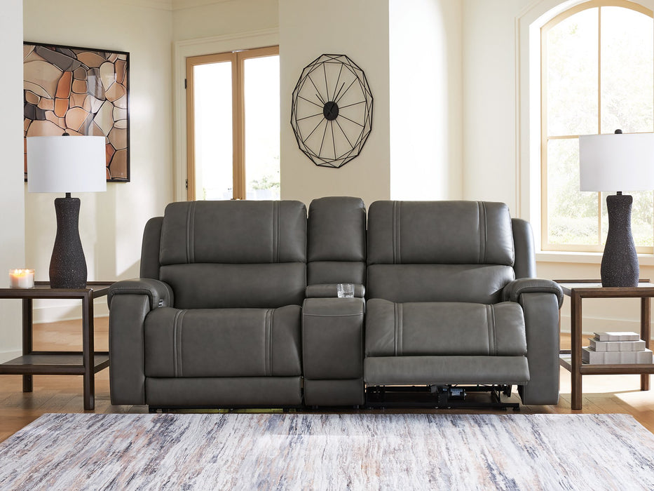 5Z - Pittson Power Reclining Sectional Loveseat with Console - Inland Furniture (San Bernardino, CA)