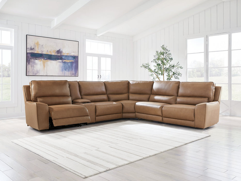 DeepWakes Reclining Sectional with Storage Console - Inland Furniture (San Bernardino, CA)