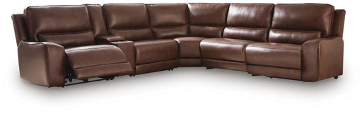 DeepWakes Reclining Sectional with Storage Console - Inland Furniture (San Bernardino, CA)