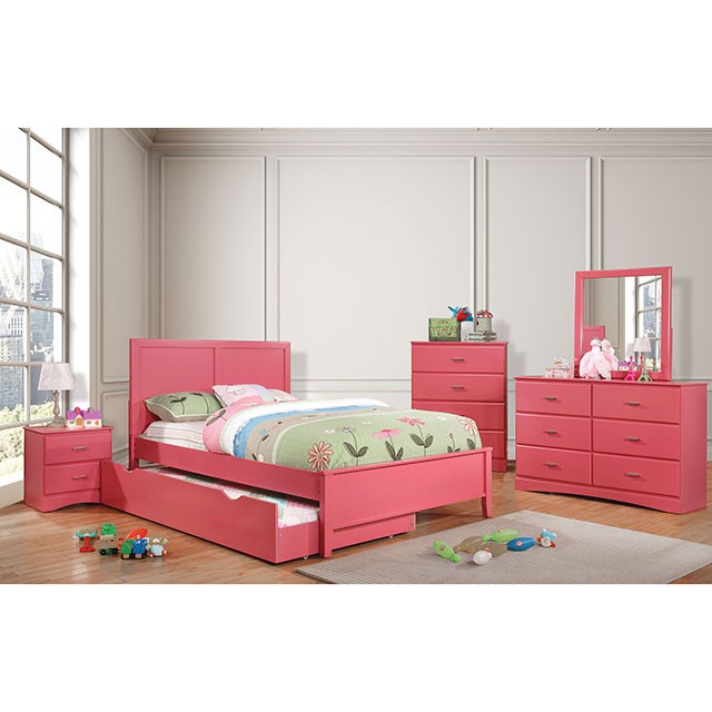 PRIAM Full & Twin Bed, White/Gray, Pink, Chrome, & Yellow
