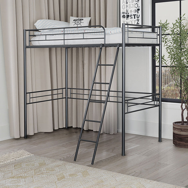 Myles Twin Loft Bed White, Silver & Black - Inland Furniture (San Bernardino, CA)
