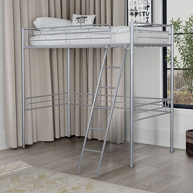 Myles Twin Loft Bed White, Silver & Black - Inland Furniture (San Bernardino, CA)