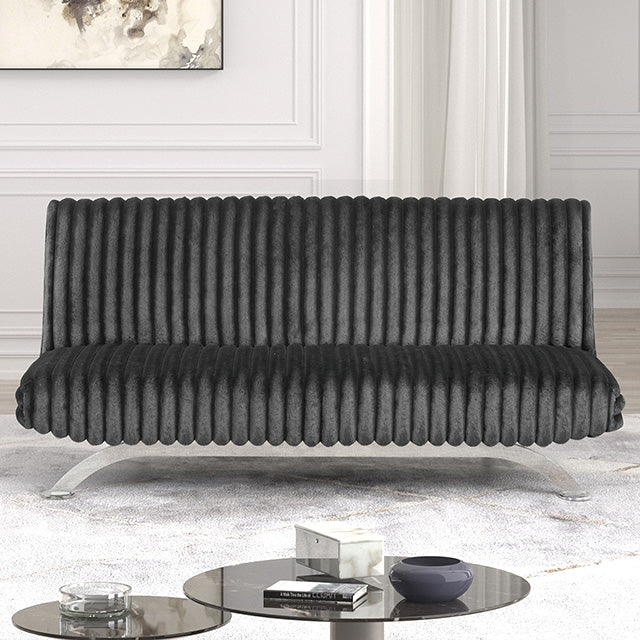 Villeneuve Futon Sofa Bed Black, Pink, & Grey - Inland Furniture (San Bernardino, CA)