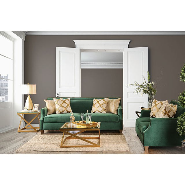 VERDANTE Emerald Green/Gold Sofa - Inland Furniture (San Bernardino, CA)